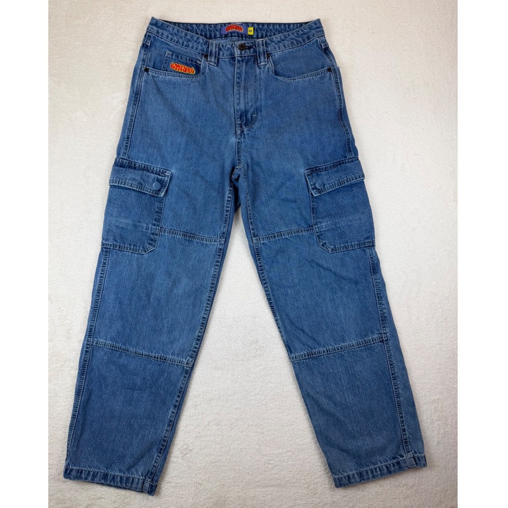Empyre Loose Fit Cargo Jeans Mens 28 Blue Denim Skate Streetwear Wide Leg Pants